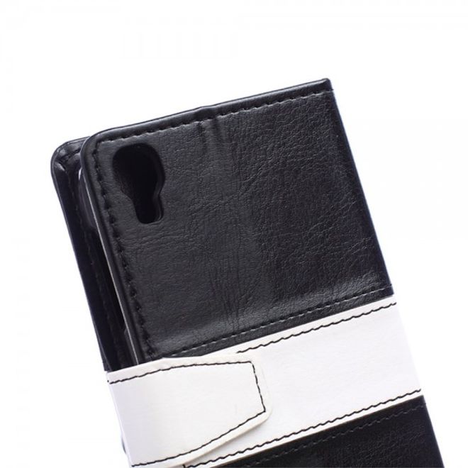 Alcatel One Touch Idol 3 4.7 Zweifarbiges Crazy Horse Leder Case - schwarz