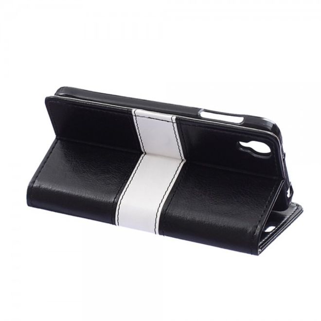 Alcatel One Touch Idol 3 4.7 Zweifarbiges Crazy Horse Leder Case - schwarz