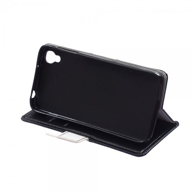 Alcatel One Touch Idol 3 4.7 Zweifarbiges Crazy Horse Leder Case - schwarz