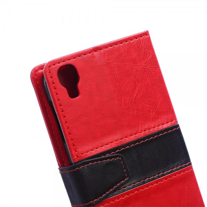 Alcatel One Touch Idol 3 4.7 Zweifarbiges Crazy Horse Leder Case - rot