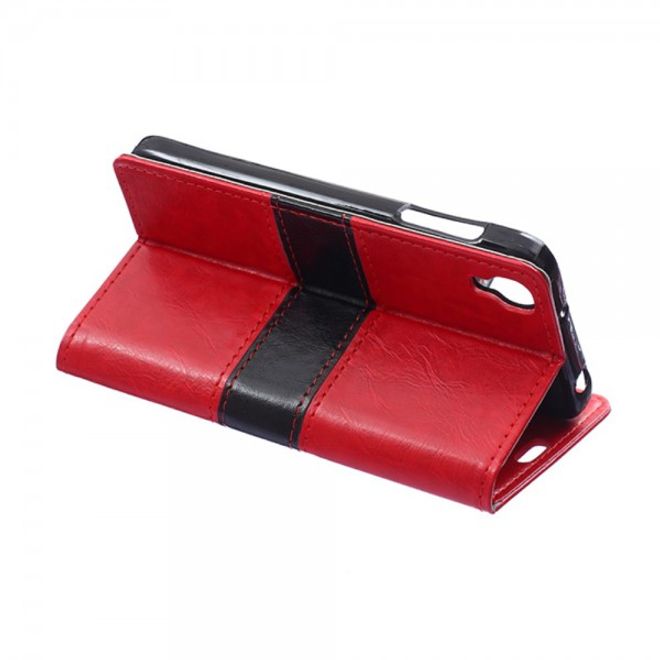 Alcatel One Touch Idol 3 4.7 Zweifarbiges Crazy Horse Leder Case - rot