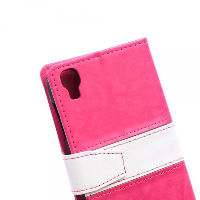 Alcatel One Touch Idol 3 4.7 Zweifarbiges Crazy Horse Leder Case - rosa