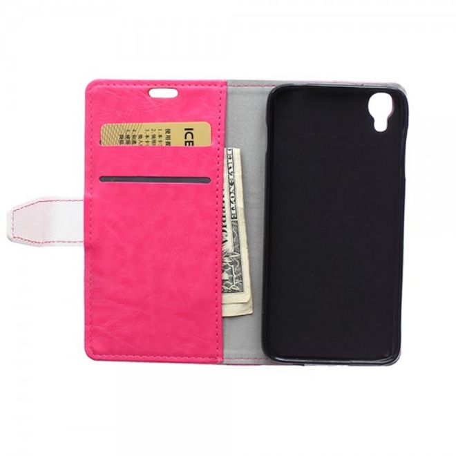 Alcatel One Touch Idol 3 4.7 Zweifarbiges Crazy Horse Leder Case - rosa