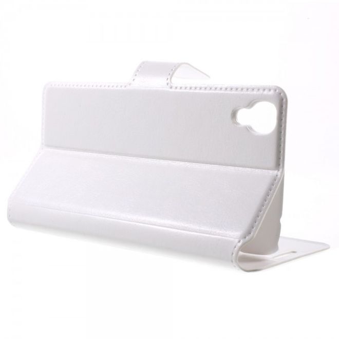 Alcatel One Touch Idol 3 4.7 Klassisches Leder Case mit Standfunktion - weiss