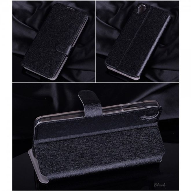 Alcatel One Touch Idol 3 4.7 Leder Case mit seidenartiger Textur und Standfunktion - schwarz