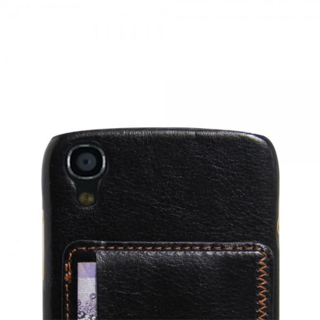 Alcatel One Touch Idol 3 4.7 Hart Plastik Case mit lederartigem Bezug im retro-look - schwarz