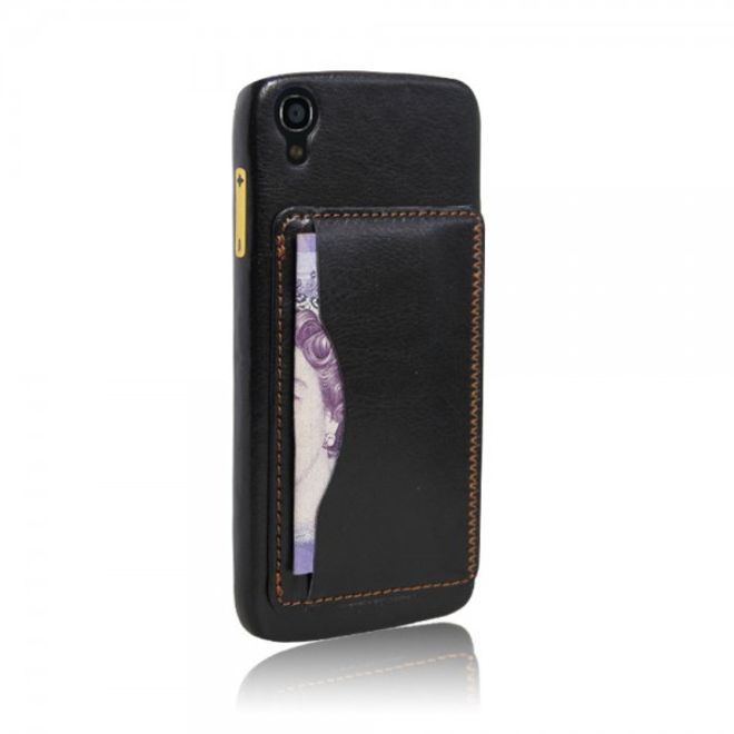 Alcatel One Touch Idol 3 4.7 Hart Plastik Case mit lederartigem Bezug im retro-look - schwarz