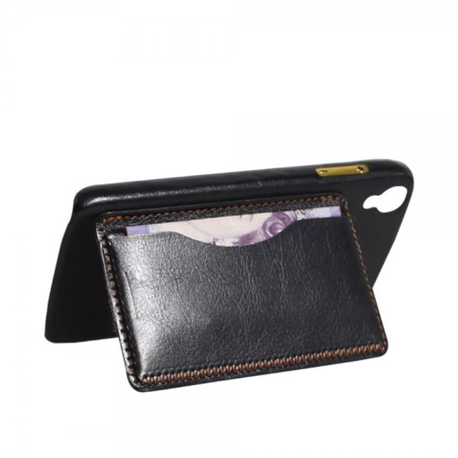 Alcatel One Touch Idol 3 4.7 Hart Plastik Case mit lederartigem Bezug im retro-look - schwarz