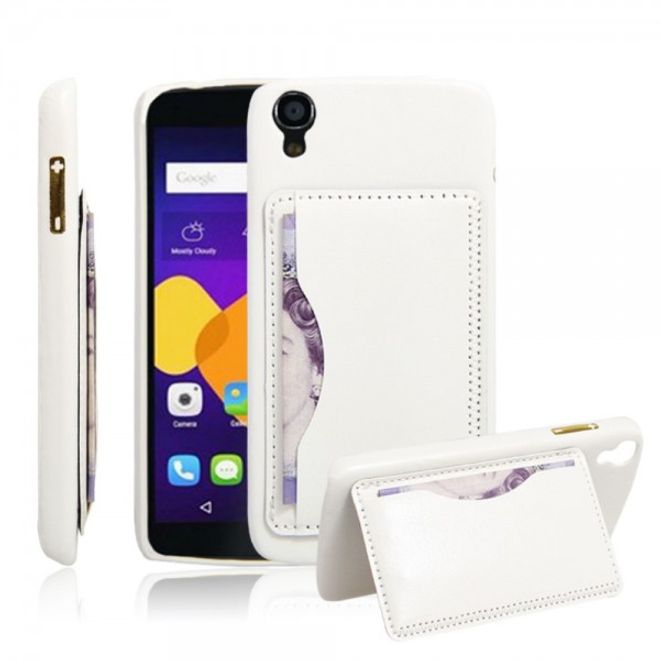 Alcatel One Touch Idol 3 4.7 Hart Plastik Case mit lederartigem Bezug im retro-look - weiss