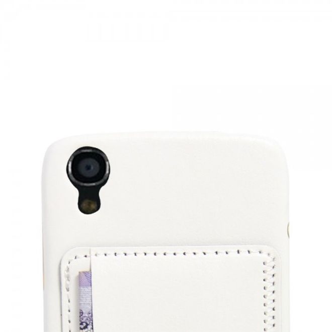 Alcatel One Touch Idol 3 4.7 Hart Plastik Case mit lederartigem Bezug im retro-look - weiss