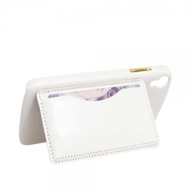 Alcatel One Touch Idol 3 4.7 Hart Plastik Case mit lederartigem Bezug im retro-look - weiss