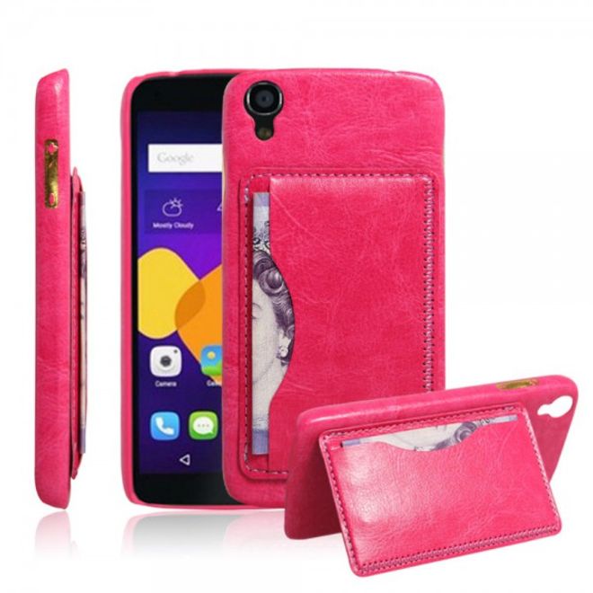 Alcatel One Touch Idol 3 4.7 Hart Plastik Case mit lederartigem Bezug im retro-look - rosa