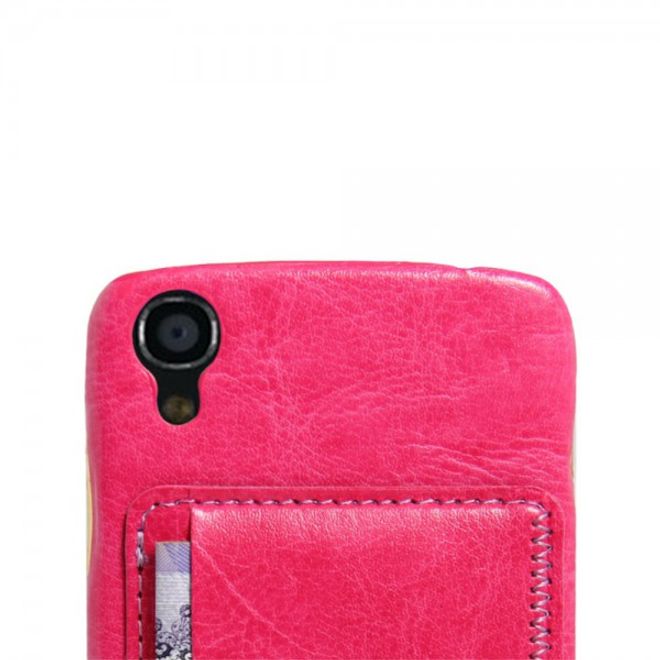 Alcatel One Touch Idol 3 4.7 Hart Plastik Case mit lederartigem Bezug im retro-look - rosa