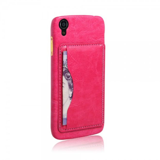 Alcatel One Touch Idol 3 4.7 Hart Plastik Case mit lederartigem Bezug im retro-look - rosa