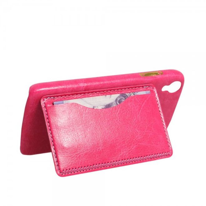 Alcatel One Touch Idol 3 4.7 Hart Plastik Case mit lederartigem Bezug im retro-look - rosa