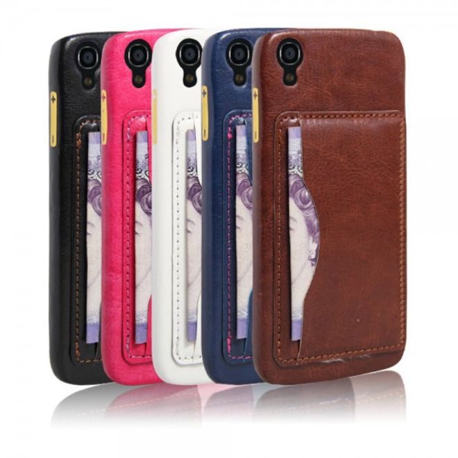 Alcatel One Touch Idol 3 4.7 Hart Plastik Case mit lederartigem Bezug im retro-look - rosa