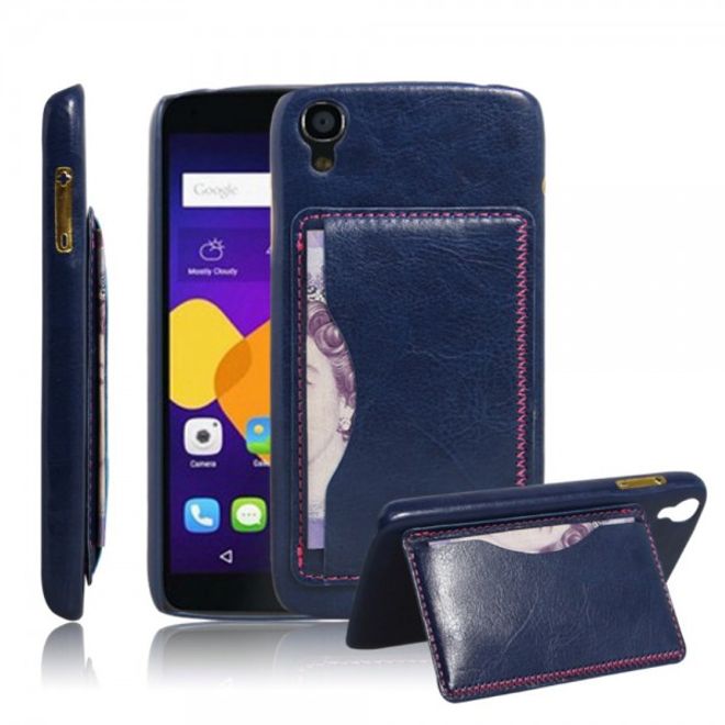 Alcatel One Touch Idol 3 4.7 Hart Plastik Case mit lederartigem Bezug im retro-look - blau