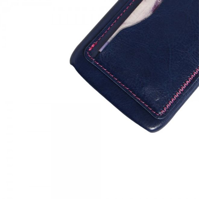 Alcatel One Touch Idol 3 4.7 Hart Plastik Case mit lederartigem Bezug im retro-look - blau