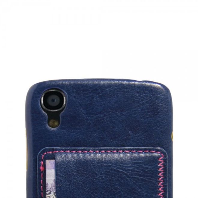 Alcatel One Touch Idol 3 4.7 Hart Plastik Case mit lederartigem Bezug im retro-look - blau
