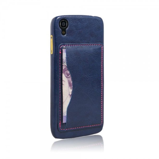 Alcatel One Touch Idol 3 4.7 Hart Plastik Case mit lederartigem Bezug im retro-look - blau