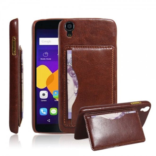 Alcatel One Touch Idol 3 4.7 Hart Plastik Case mit lederartigem Bezug im retro-look - braun