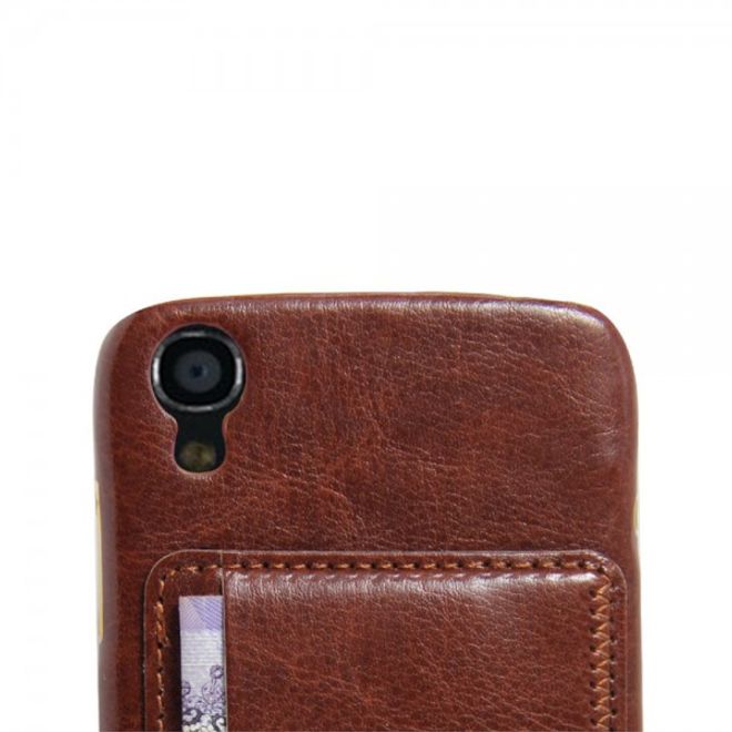 Alcatel One Touch Idol 3 4.7 Hart Plastik Case mit lederartigem Bezug im retro-look - braun