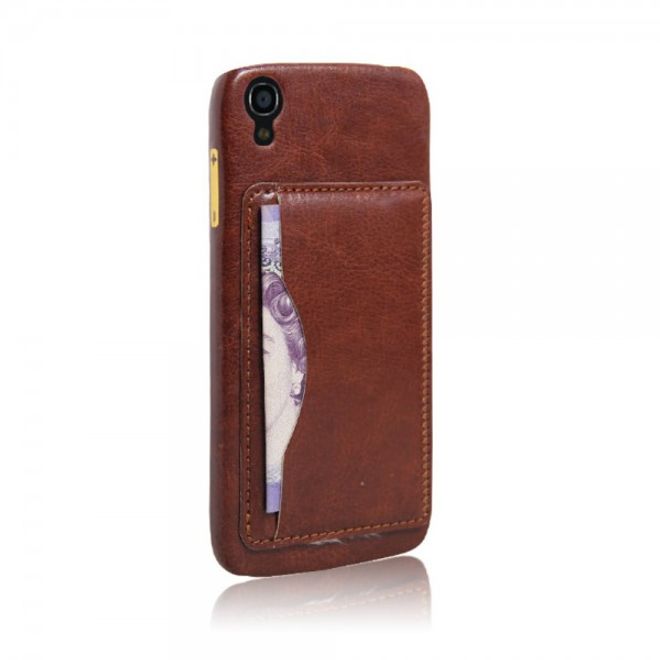 Alcatel One Touch Idol 3 4.7 Hart Plastik Case mit lederartigem Bezug im retro-look - braun