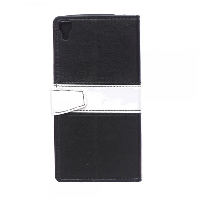 Alcatel One Touch Idol 3 5.5 Zweifarbiges Crazy Horse Leder Case - schwarz