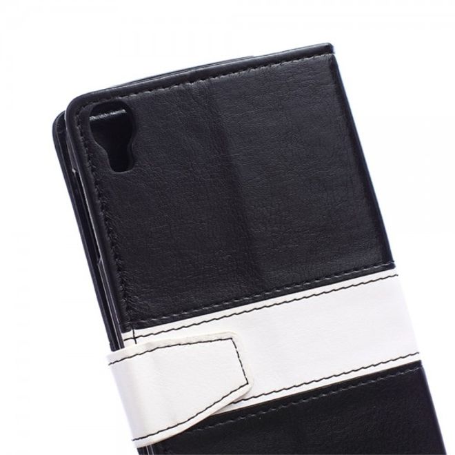 Alcatel One Touch Idol 3 5.5 Zweifarbiges Crazy Horse Leder Case - schwarz
