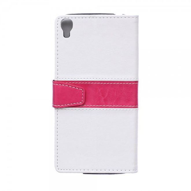 Alcatel One Touch Idol 3 5.5 Zweifarbiges Crazy Horse Leder Case - weiss