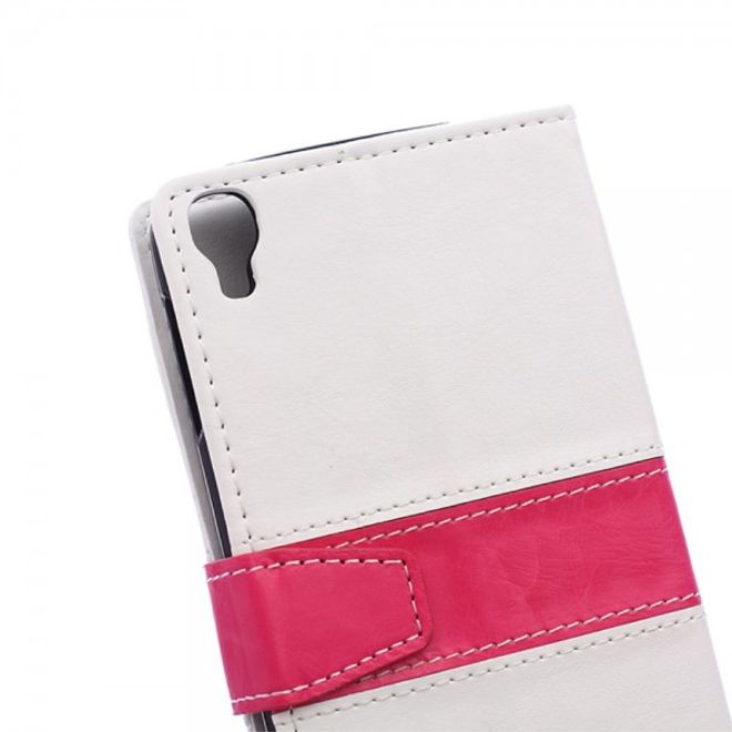 Alcatel One Touch Idol 3 5.5 Zweifarbiges Crazy Horse Leder Case - weiss