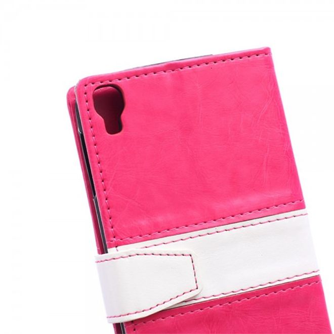 Alcatel One Touch Idol 3 5.5 Zweifarbiges Crazy Horse Leder Case - rosa