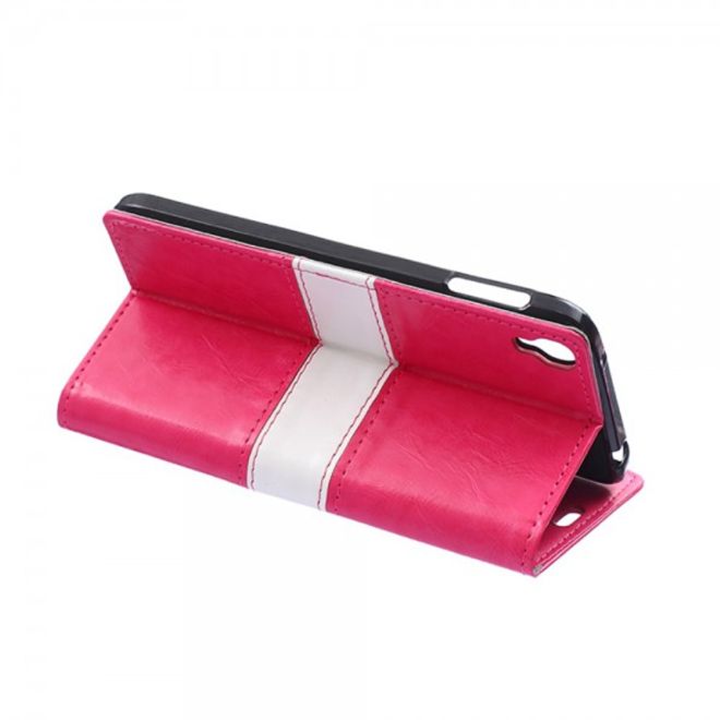 Alcatel One Touch Idol 3 5.5 Zweifarbiges Crazy Horse Leder Case - rosa
