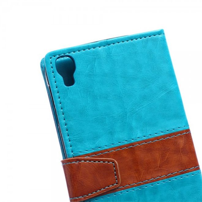 Alcatel One Touch Idol 3 5.5 Zweifarbiges Crazy Horse Leder Case - blau