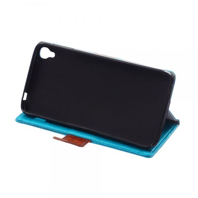 Alcatel One Touch Idol 3 5.5 Zweifarbiges Crazy Horse Leder Case - blau