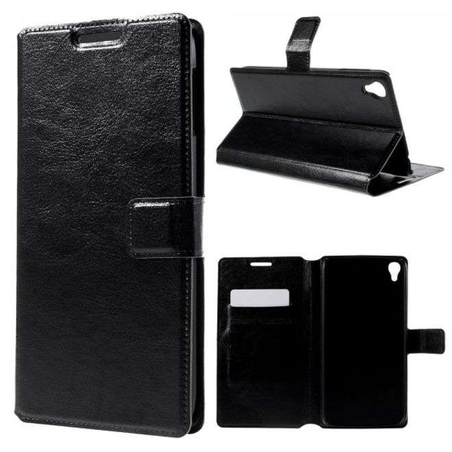 Alcatel One Touch Idol 3 5.5 Crazy Horse Leder Flip Case mit Standfunktion - schwarz