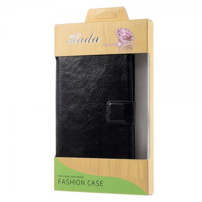 Alcatel One Touch Idol 3 5.5 Crazy Horse Leder Flip Case mit Standfunktion - schwarz