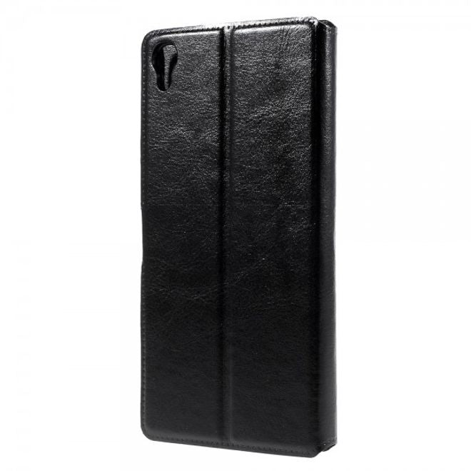 Alcatel One Touch Idol 3 5.5 Crazy Horse Leder Flip Case mit Standfunktion - schwarz