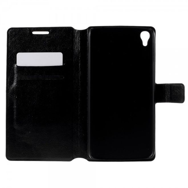 Alcatel One Touch Idol 3 5.5 Crazy Horse Leder Flip Case mit Standfunktion - schwarz