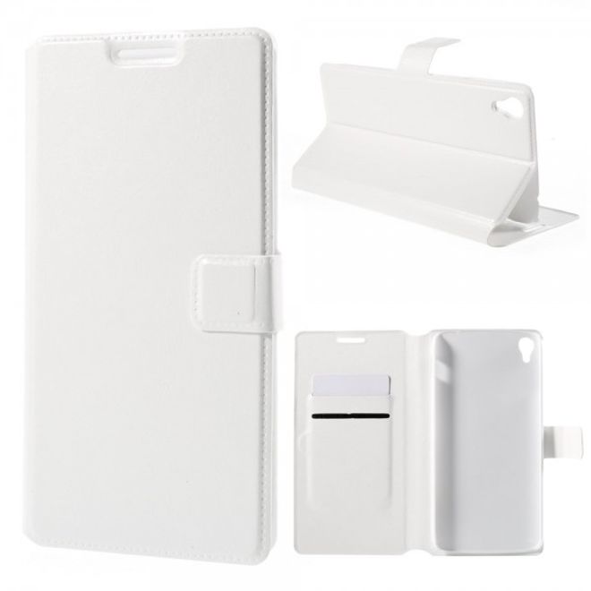 Alcatel One Touch Idol 3 5.5 Crazy Horse Leder Flip Case mit Standfunktion - weiss