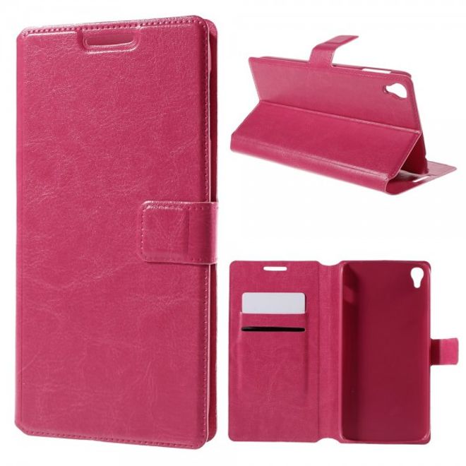 Alcatel One Touch Idol 3 5.5 Crazy Horse Leder Flip Case mit Standfunktion - rosa