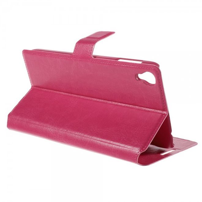 Alcatel One Touch Idol 3 5.5 Crazy Horse Leder Flip Case mit Standfunktion - rosa