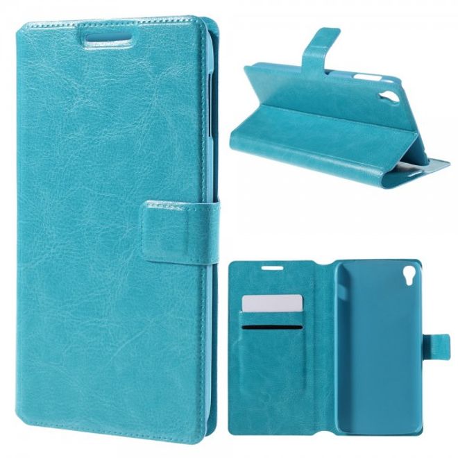 Alcatel One Touch Idol 3 5.5 Crazy Horse Leder Flip Case mit Standfunktion - blau