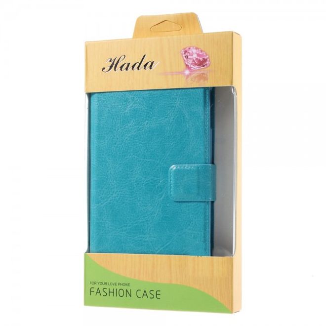 Alcatel One Touch Idol 3 5.5 Crazy Horse Leder Flip Case mit Standfunktion - blau