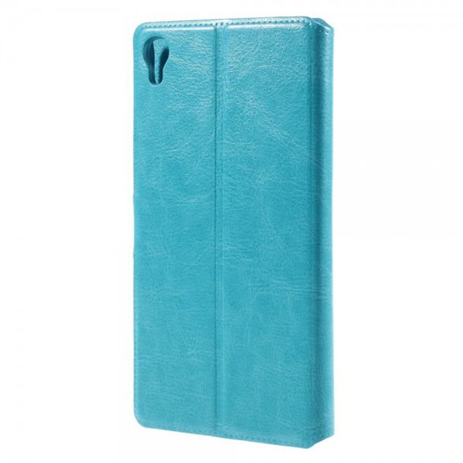 Alcatel One Touch Idol 3 5.5 Crazy Horse Leder Flip Case mit Standfunktion - blau