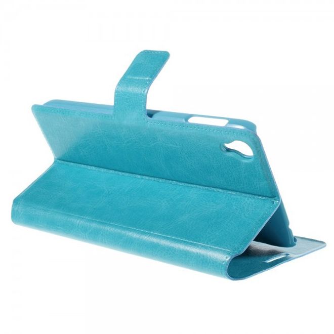 Alcatel One Touch Idol 3 5.5 Crazy Horse Leder Flip Case mit Standfunktion - blau