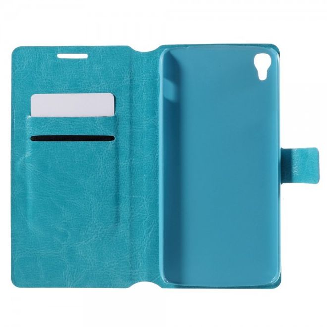 Alcatel One Touch Idol 3 5.5 Crazy Horse Leder Flip Case mit Standfunktion - blau