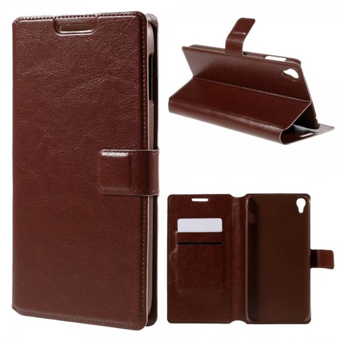 Alcatel One Touch Idol 3 5.5 Crazy Horse Leder Flip Case mit Standfunktion - braun