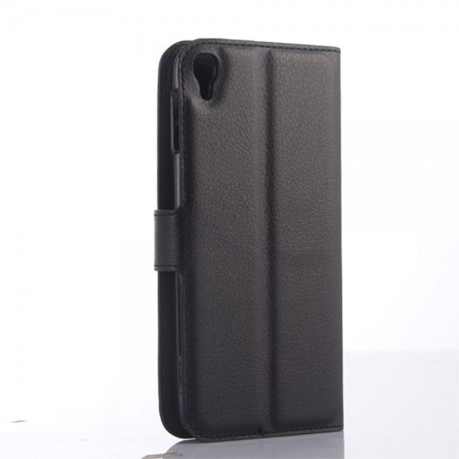 Alcatel One Touch Idol 3 5.5 Leder Case mit Litchitextur und Kreditkartenslots - schwarz