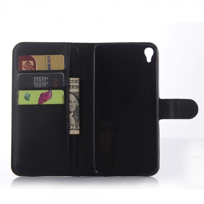 Alcatel One Touch Idol 3 5.5 Leder Case mit Litchitextur und Kreditkartenslots - schwarz